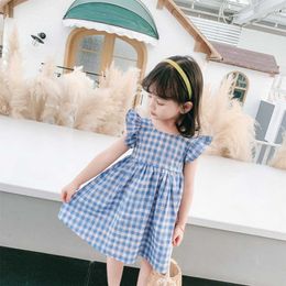Lucashy New 2021 Korean Style Kids Dress Trendy Summer Baby Girls Lovely grid Dress Sweet Children Princess Dress Clothing Q0716