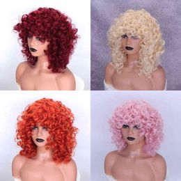 Hair Synthetic Wigs Cosplay Junsi 12inch Short Curly Synthetic Wig Natural Wigs Red Wine Pink Yellow Orange American Woman Cosplay 220225