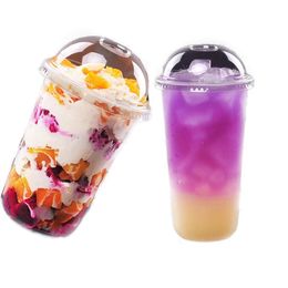 clear disposable plastic PP U shape juice cup bubble milk tea cup with several type of lid for selection DH8487