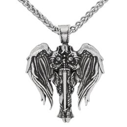 Fashion Vintage Men's Jewellery Necklace Antique Silver Stainless Steel Tone Vintage Angel Necklace Pendant Punk Rock