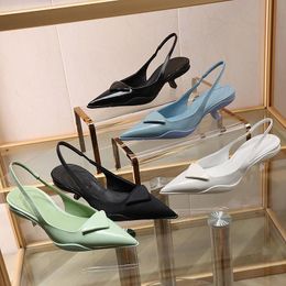 Sandals 2021 Fashion Designer Triangle Decor Slingbacks Kitten Heel Pointed Toe Formal Party Shoes Women Pumps