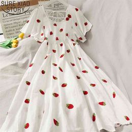 Summer A-line Sweet Floral Dress Women Short Puff Sleeve Maxi White Square Collar Beach Party es 14547 210506