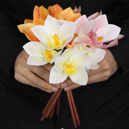 shoot table Canada - Branches Artificial Orchid Flower Real Touch Cymbidium Short Shoot Table Decoration DIY Wedding Bride Hand Flowers Home Decor Decorative & W