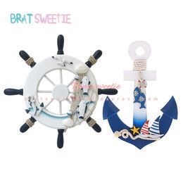 Wood Ship Wheel Boat Steering Rudder Anchor Mediterranean Ornament Nautical Theme Birthday Party Decorations Kids Supplies 210610