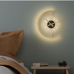 Wall Lamps Nordic Clock Lamp Shape Acrylic Gold Metal Led Remote Control Living Room Decor Sconce Bedroom Hallway