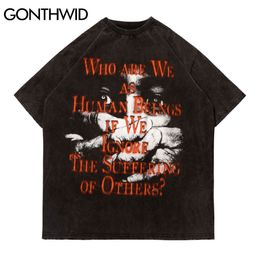 GONTHWID T-Shirts Streetwear Hip Hop Creative Print Distressed Destroyed Tshirts Men Harajuku Casual Punk Rock Gothic Tees Tops C0315