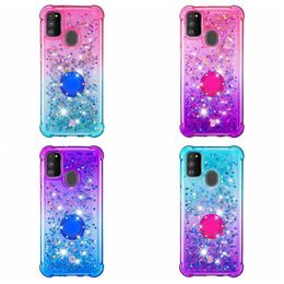 360 Finger Metal Ring Quicksand Shockproof Cases For Iphone 13 Pro Max Samsung S22 Ultra Plus A03S A13 5G A82 A22 4G A32 Heart Gradient Bling Liquid Soft TPU Holder Cover