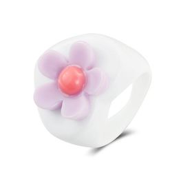 Korea Fashion Geometric Colourful Flower Chunky Rings for Woman Trendy Heart Shape Acrylic Resin Rings Jewellery Party Gifts
