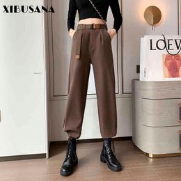 Women Loose High Waist Cargo Pants Spring Autumn Female Casual Harem Pant Streetwear Harajuku Straight Trousers With Belt 210423