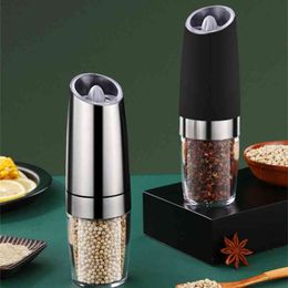 Electric Automatic Pepper Grinder Salt And Millers LED Light Spice Grain Mills Porcelain Grinding Core Mill Kitchen Tools 210712