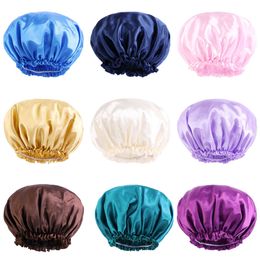 Solid Color Large Elastic Satin Sleep Caps Turban Hair Care Night Hat Headwear For Women Girl Fashion Accessories