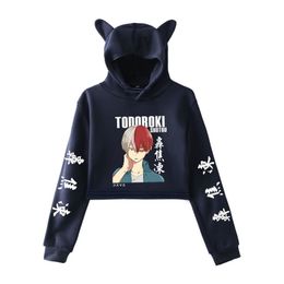 My Hero Academia Cat Sudadera corta Sudadera Streetwear Sweatshirt Nine Points Top Ladies Girl Anime Ropa 211110