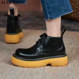 ALLBITEFO Fashion casual genuine leather thick heels platform women boots women heels shoes brand high heels ankle boots 210611