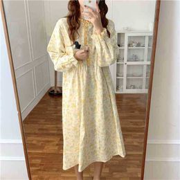 Casual Homewear Elegant Loose Nightdress Cotton Printing Nightwear Retro Sweet Soft Fashion Home Pajamas 210525