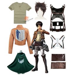 Eren Yaeger Cosplay Costume Shingeki no Kyojin Attack on Titan Scouting Legion Set Wig Cloak Pants Leather Belt Apron Cape Men Y0903