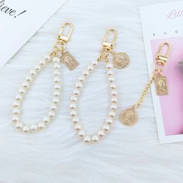 Vintage Korean Fashion Pearl Keychain Women Girl Gold Metal Chain Key Ring Holder Jewellery Retro Pendant Charms Keyfob