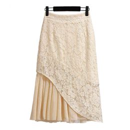 Black Apricot Trumpet Mermaid Solid Lace Ruffle Knee Length Skirt High Street Empire Zipper Vintage Retro S0229 210514