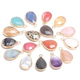 Wholesale Water Drop Shape Natural Stone charms Rose Quartz Tiger Eyes Pendant DIY druzy Necklace earrings or Jewelry Making