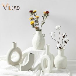 VILEAD Ceramic Abstract Vase Flower Nordic Home Decoration Planter For Flowers Plant Pot Figurines for Interior Desktop Decor 211130