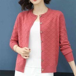 Spring Women Knitted Cardigan Sweater Casual Single Breasted Coat Female Thin Jacket Elegant Pink Yellow 210922