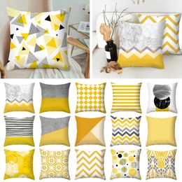 Cushion/Decorative Pillow Geometric Printed Throw Case Yellow Grey Diamond Wave Waist Cushion Cover Office Sofa Housse De Coussin Kussenhoes