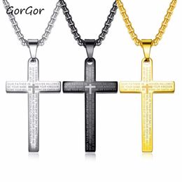 Pendant Necklaces GorGor Fashion Style Bible Jewellery Cross Scripture Men's Titanium Steel Necklace 1596