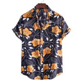 Mens Shirts Flower Short Sleeve Casual Mens Aloha Shirt Beach Hawaiian Oversized Floral Print Camisas Summer Brand Camisa 210524