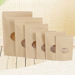 8 Sizes Brown Kraft Paper Stand-Up Bag Heat Sealable Resealable Zip Pouch Inner Foil Hollow Out Food Storage Packaging Bags BH5266 TYJ