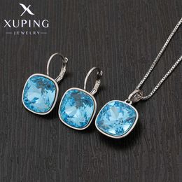 Xuping Jewellery New Arrival Square Shaped Crystal Jewellery Set Rodium Colour Earring Women Girl Gift 60090 H1022