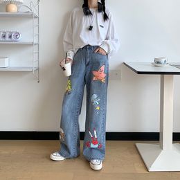 Cartoon Jeans Women Cute Hip Hop Pants Fashion Loose Rock Harajuku Autumn High Street Casual Funny Pant Streetwear Female 210429