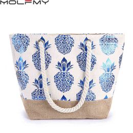 Shopping Bags 2022 Summer Fashion Pineapple Print Canvas Handbag For Women Large Capacity Ladies Big Shoulder Casual Tote 220301