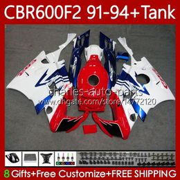 Body +Tank For HONDA CBR600 CBR 600 F2 FS CC 600F2 91 92 93 94 Bodywork 63No.70 CBR600F2 CBR600FS 600CC 1991 1992 1993 1994 600FS CBR600-F2 91-94 Fairings Kit Red blue white