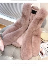 New design women's autumn winter faux fox fur fashion v-neck medium long vest coat sleeveless tops SMLXLXXL3XL