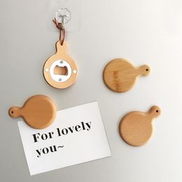 100Pcs Pan Shape Bamboo Wooden Bottle Opener with Handle Coaster Fridge Magnet Decoration Beer Bottle Opener Free Engrave Logo