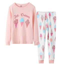 Jumping Metre for Autumn Winter Girls Pyjamas Cotton Ice Cream Baby Long Sleeve Sleepwear Fashion Children Outfits Sets 210529