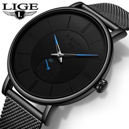 LIGE Mens Watches Top Brand Luxury Slim Casual Sport Wristwatch Waterproof Quartz Watch All Steel Watch Men Relogio Masculino 210527