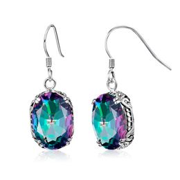 100% 925 Sterling Silver Earring With Rainbow Mystic Topaz Drop Earrings Women Jewellery Earrings with CZ Stone Earrings for Women