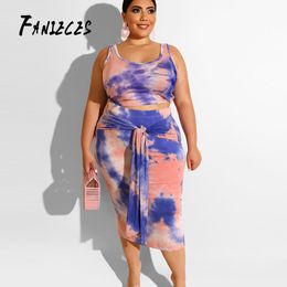Sexy Tops Umbilical Two-piece Set Tie-dye Printing rainbow streetwear 6 Colors Xl-4xl Plus Size tracksuit Women's Suits sundress 210520