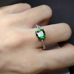 Wedding Rings Fashion Crystal Stone Ring For Women Silver Color Square Blue Green Zircon Engagement Elegant Jewelry