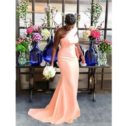 Mermaid Peach Sexy Bridesmaid Dresses For African Black Girl One Shoulder Long Satin Wedding Party Dress Women Formal Prom Gowns mal