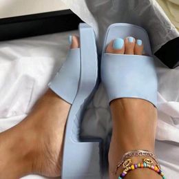 Sommer geprägte Gummi-Slides, Pastell-Slipper, Damen-Sandalen, Strand-Flip-Flops, 6 cm High Heels, Plattform, klobige Absatzhöhe, Schuhe mit Box