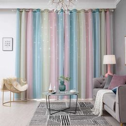 Hollow Star Sheer Curtain Rainbow Colour Window Curtains for Girl Kids Bedroom Blackout Window Drapes Curtain Home Decoration 210712