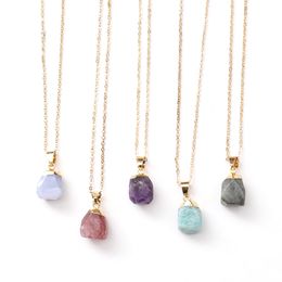 Natural Stone Necklace Drop Shaped Crystal Stone Pendant Necklaces Fashion Jewellery Accessories Whit Chain 13*18MM