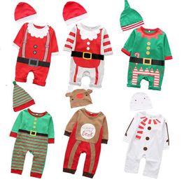 Christmas clothes baby rompers Boy Girl Kids Romper Hat Cap Set santa claus costume Gift born 211229