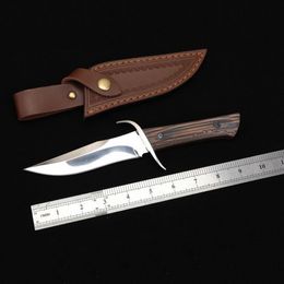 1Pcs Outdoor Survival Straight Tactical Knife D2 Mirror Polish Bowie Blades G10 Handle Fixed Blade Knives With Leather Sheath