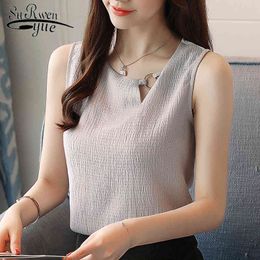 sleeveless chiffon shirts women clothing solid casual summer fashion tops slim sexy o-neck female blouses 0266 40 210427
