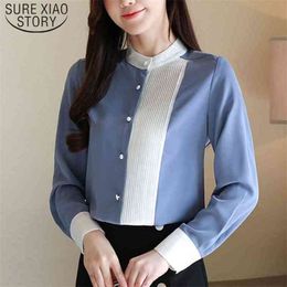 Casual Striped Ladies Tops Chiffon Shirts for Women Button Blusas Mujer De Moda Solid Blouses Stand 8020 50 210506