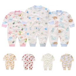 Newborn Infant Jumpsuit Baby Romper Cotton Cartoon Long Sleeve Boy Girl Clothing Toddle Pyjamas Nightwear G1023