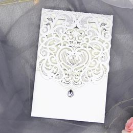 invites Canada - Greeting Cards 20pcs Elegant Laser Cut Wedding Invitations With Diamods Lace Engagement Invites For Party Birthday Decoration