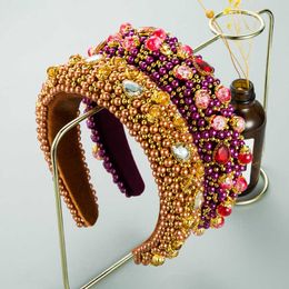 New Fashion Baroque Luxury Gypsophila Beads Inlaid Rhinestone Sponge Hairbands Hair Hoop Ladies Prom Gift Hair Accessories X0722